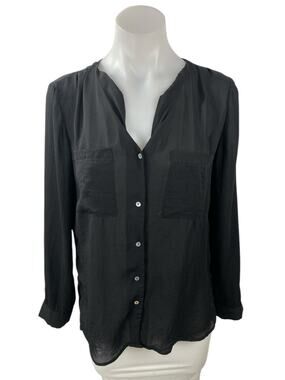 H&M Conscious Women's Black V Neck Long Sleeve Button Down Shirt Blouse Top Sz 2